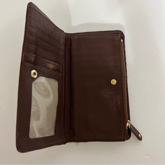 MICHAEL KORS MK Signature Jacquard Canvas with brown leather/ gold studs Wallet - Picture 12 of 16